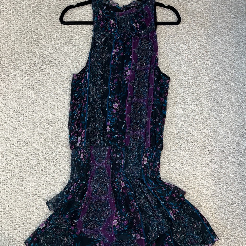 Floral Sleeveless Dress - Purple And Black